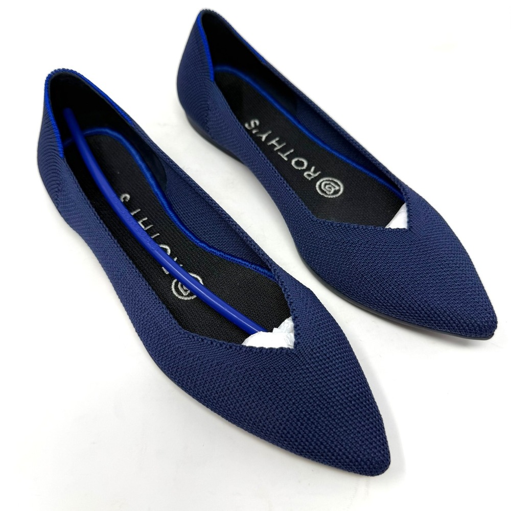 Rothys The Point Cobalt Solid Navy Blue Knit Pointed Toe Flats 002-127 Womens 6 - Picture 10 of 11